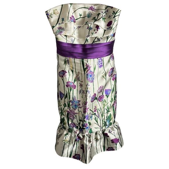 Marchesa Notte Floral Strapless Mikado Dress Cream Size 2 - Picture 7 of 11